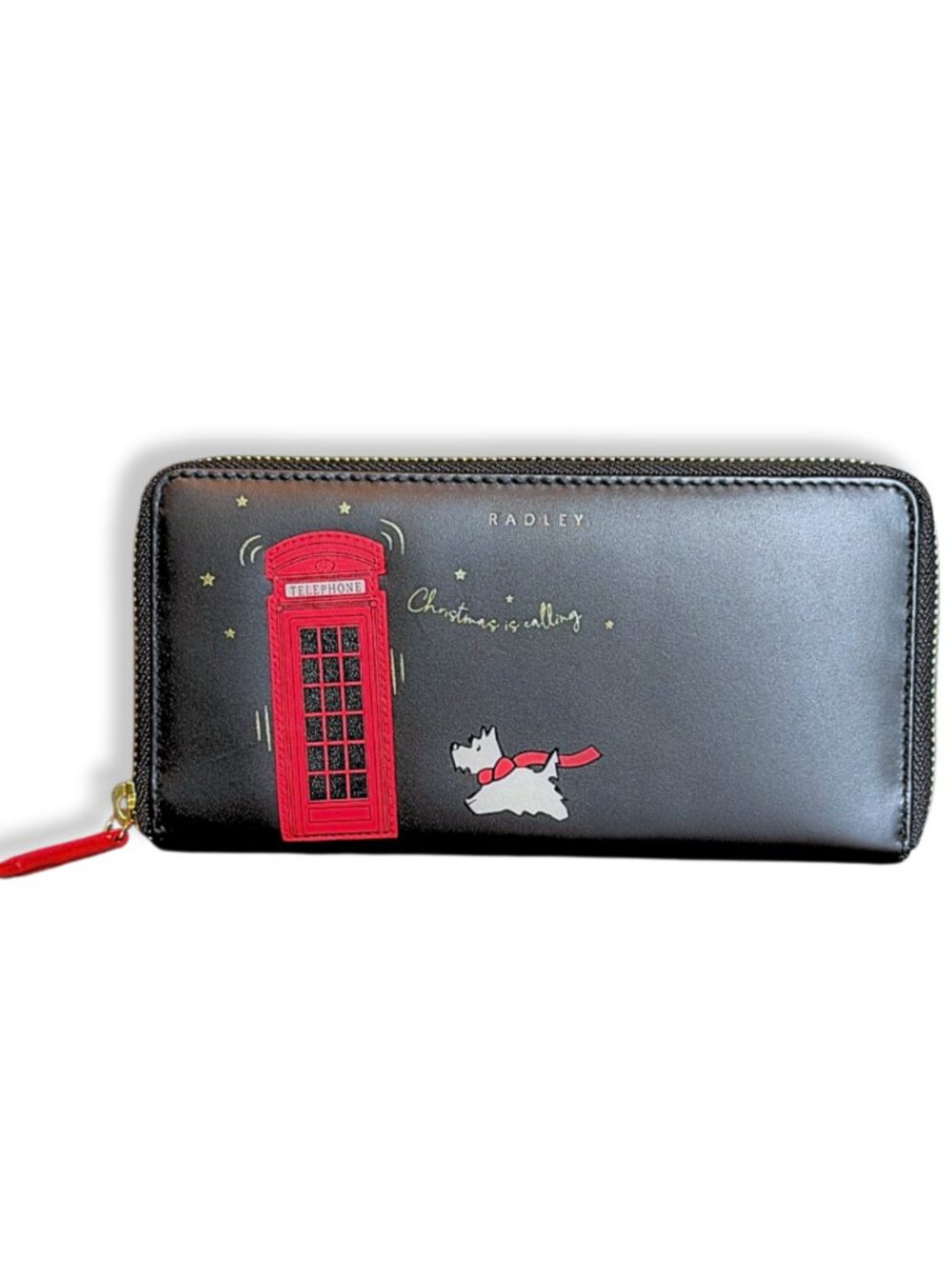 RADLEY London Christmas Is Calling Black Leather Large Wallet w. Scottie Holiday